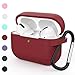HUMENN Protective Cover Compatible with AirPods Pro Case, Shock-Absorbing Soft Slim Silicone Case Cover for Airpods Pro Charging Case 2019 [Front LED Visible] with Keychain (D,Burgundy)