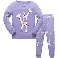 WWEXU Girls Pajamas Set 100% Cotton Sleepwear Short Summer Pjs Elephant Kids Clothes Size 12M-12Year (purple1, 5 Years/US 5)