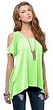 Women's Vogue Shoulder Off Wide Hem Design Top Shirt (L, Candy Green)