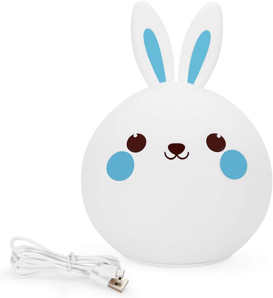 Bunny Nursery Night Light, Christmas Easter Kawaii Rabbit Gifts for 3, 4, 5, 6, 7 Year Old Baby Girls Kids, Color Changing w' Touch Senor USB Rechargeable Desk Bedside Lamp