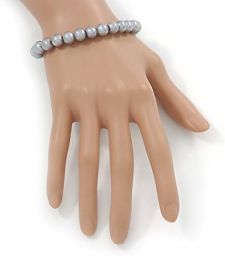 Avalaya 8mm Grey Pearl Style Single Strand Bead Flex Bracelet - 18cm L - Image 3