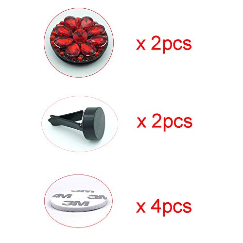 Royalfox 2 Pack Bling Car Decor, Bling Crystal Interior Car air Vent Holder Dashboard Accessory with Stickers, Women Fashion Car Decoration, Rhinestone Car Bling Accessories for Women Girl (red)