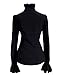 DEARCASE Elegant Stand Collar Lotus Leaf Ruffle OL Top Blouse Shirt Black S