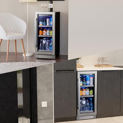Ca'Lefort 15 Inch Beverage Refrigerator, 80 Can 1-12°C Beverage Fridge, Drink Fridge with Glass Door 3 LED Beverage Cooler Built in or Freestanding, Perfect for Home/Kitchen(3.0 cu.ft)