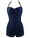 American Trends Women's Retro Ruched One Piece Bandeau Push Up Halter Monokini Swimsuit Plus Size Boyshorts Bathing Suit