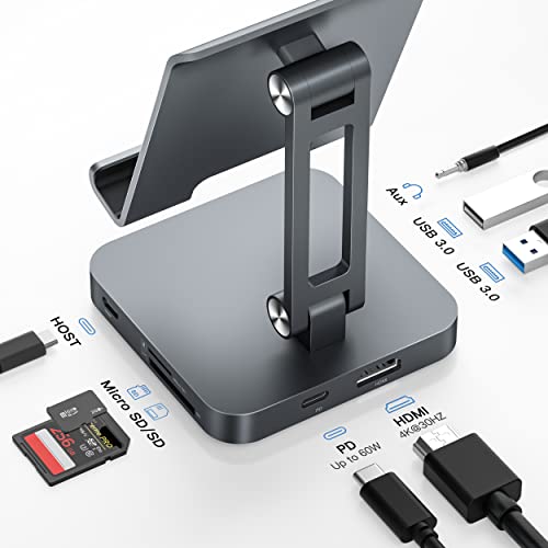 BYEASY USB C Hub with Stand, 7 in 1 Docking Station with 4K 30HZ HDMI