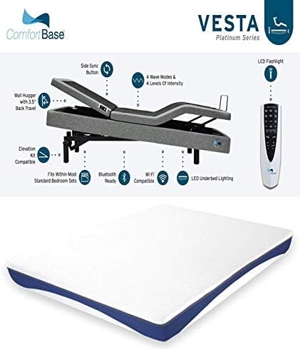 Glideaway Vesta Adjustable Bed with Choice of Glideaway Cool to The Touch Hybrid Matts, Lift Kit Included (Split King(2 Twin XL Matts) + Augusta Plush)