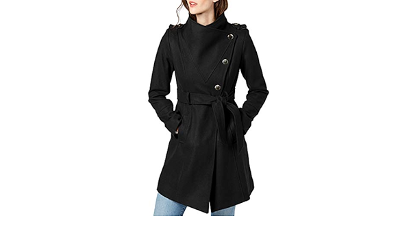 guess asymmetrical belted wool wrap coat