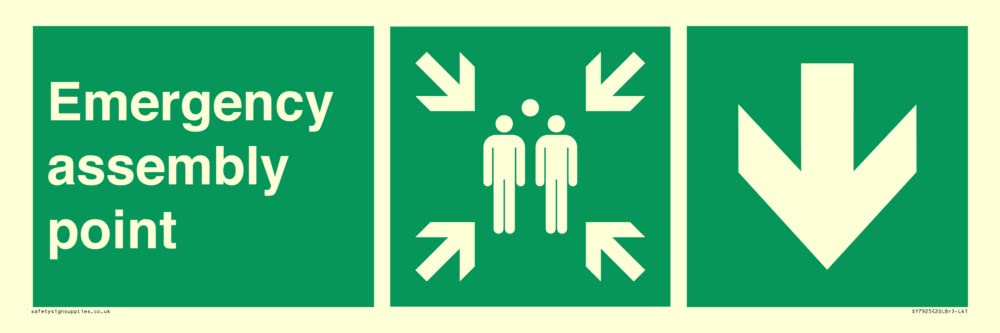 Emergency assembly point directional Down arrow Sign - 450x150mm - L41