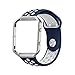 Fitbit Blaze Bands with Frame Small, iHYQ Sport Silicone Soft Band with Ventilation Holes and Silver Stainless Steel Frame for Fitbit Blaze Smart Fitness Watch (Navy/White S/M + Sliver Frame)