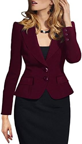Lrud Women Button Tailored Crop Blazer Jacket Suit Slim Fit Casual Business Evening Lapel Long Sleeve Coat