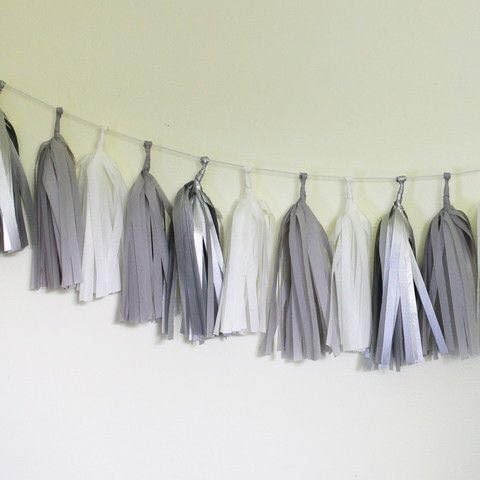 Jesipi Silver Grey White Paper Tassels Banners Party Tassels Garlands Wedding Decorations DIY Party Decor (pack of 9)
