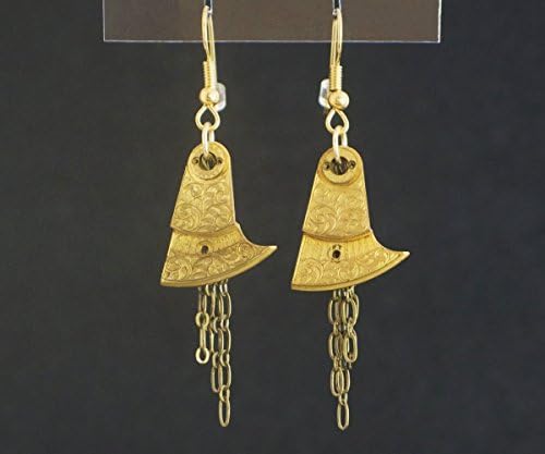 Steampunk Earrings - Floral Engraved Balance Staffs and Chain