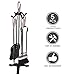 Tangkula Fireplace Set 5 Piece Rustic Heavy Duty Compact Wrought Iron Fire Place Tool Set with Base, Hearth Tool, 25.5
