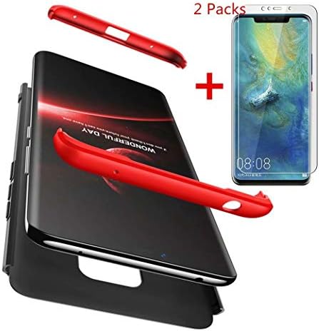 AILZH 360 degree cover compatible with Huawei mate 20 pro Case+【2*soft HD screen protector】360 degree Cover Anti-Shock 360°Full Body Protective Anti-Scratch Matte Bumper(Red black)