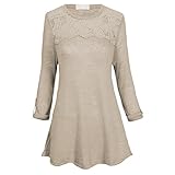 Women's Crochet Lace Round Neck 3/4 Roll Up Sleeve Semi Sheer Bohemian Top