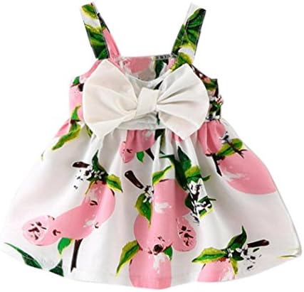Anxinke Baby Girls Summer Lemon Printed Sleevelerss Gallus Dress With Big Bowknot (Pink, 24 Months)