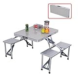 Outdoor Garden Aluminum Portable Folding Camping Picnic Table W/ 4 Seats