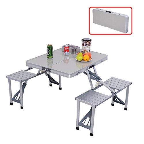 Outdoor Garden Aluminum Portable Folding Camping Picnic Table W/ 4 Seats