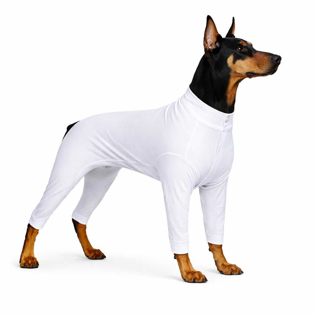 Lovelonglong Four Feet Lightweight Pajamas, Pure Cotton Jumpsuits, Onesies T-Shirt Stylish PJs Puppy Costume for Large Medium Small Dogs White 4XL