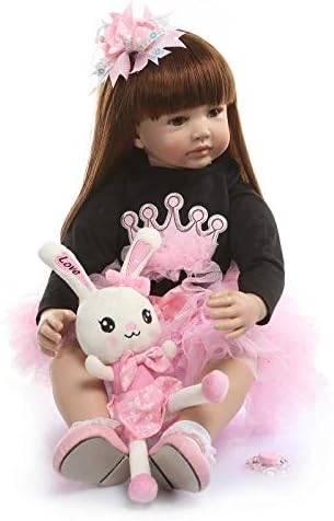 MaMaDolls 60cm 24inch Big Reborn Toddler Princess Girl Doll Handmade Silicone Vinyl Adorable Lifelike Baby Girl Toy Long Hair kids Bedtime Playhouse Doll
