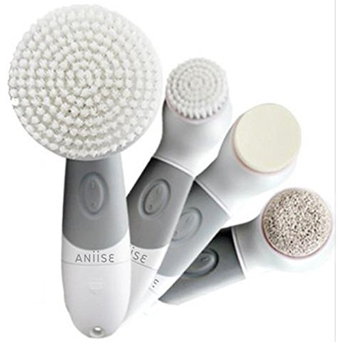 Face Scrubber Electric - Waterproof Scrub Spa System - Facial Spin Brushes for Cleansing and Deep Skin Cleaning with 4 Exfoliating Brush Head Microdermabrasion Pore Minimizer for Gentle Exfoliation