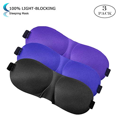 Sleep Mask, Sleeping Mask, Eye Mask for Men and Women with 3D Contoured Shape, 100% Block Out Light, Lightweight & Comfortable with Adjustable Strap for Traveling/Naps/Night Sleeping(3 Pack)