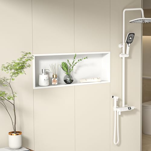 Bernkot White Shower Niche 304 Stainless Steel 90 x 30 x 10 cm Wall Niche No Tile Required via Mounted Installation