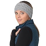 TrailHeads Ponytail Headband | Cable Knit Winter Ear Warmers | Fleece Ear Band Women - Storm Grey