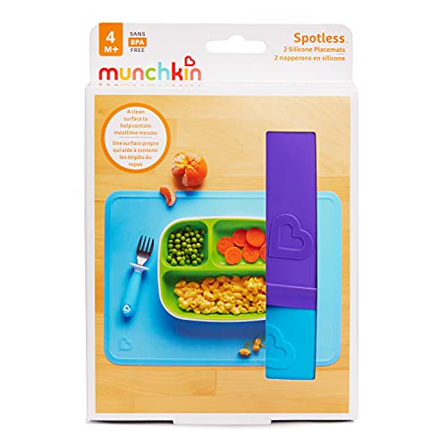 Munchkin® Spotless™ Silicone Placemats for Kids, 2 Pack, Blue/Green