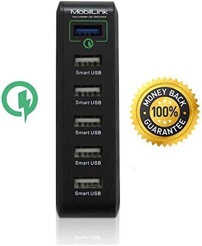 Quick Charge 2.0, MobiiLink 60W 6-Port USB Wall Charger for Galaxy S6 Edge Plus, Note 4 5, LG G4, HTC One M8 M9, Nexus, iPhone 6 7, iPad and More