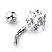 PiercingJ 4-6pcs 14G Stainless Steel Heart Round Square Star Cubic Zirconia Navel Bars/ Belly Button Ring