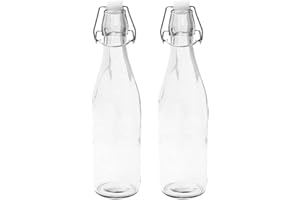 LavoHome Clear Glass 33oz Carafe Bottle Wire Swing Flip Top Italian Design - Vinegar, Oil, Dressing, Kombucha, Kefir, Beer (Set of 2)