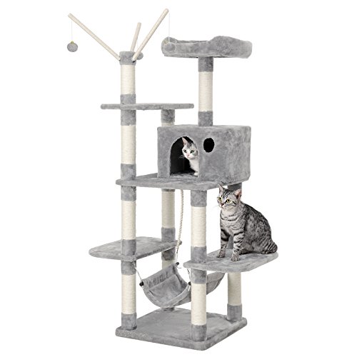 FEANDREA Cat Tree Cat Scratcher Activity Centres Scratching Post with a hammock Light Grey PCT86W