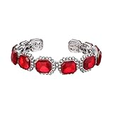 BriLove Women's Wedding Bridal Multi Emerald Cut Crystal Open Bangle Stretch Bracelet