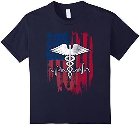 Kids Vintage Proud American Caduceus Nurse Flag T-shirt 4 Navy