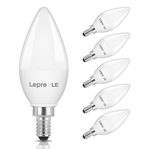 Lepro E12 LED Candelabra Light Bulbs, 5.5W, 40W Equivalent C37 B11 Ceiling Fan Bulb Chandelier Bulbs, 2700K Warm White Type B Small Base Candle Lights, 6-Pack, Frosted Plastic Shell Non dimmable