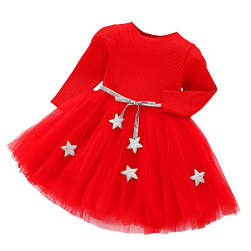 ❤️Baby Dress,Hot New Fashion 2018 Neartime Newborn Toddler Kids Baby
Girls Long Sleeve Star Clothes Party Princess Dresses (12M-18M, Red)