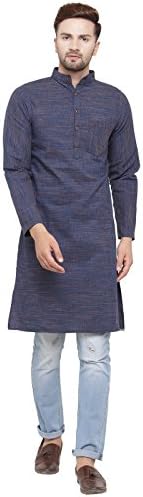 Sayesha Mens' Solid Blue Self Design Cotton Long Kurta (Size : from XS to 7XL)