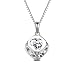 T400 925 Sterling Silver White Cubic Zirconia Heart Round Pendant Necklace Birthday Gift for Women Girls
