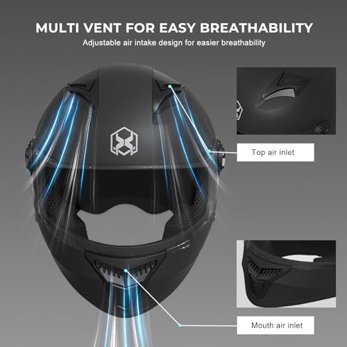 Beauenty Full Face Motorcycle Helmet,Helmets for Adults Motorcycle, for Men & Women with Tinted and Clear, with Removable Winter Neck Scarf, Motorbike Racing Street Bike Helmets
