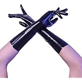 GREEFEI Black Latex Short Gloves,Natural Rubber Gloves Unisex Handmade,Masquerade Theme Party Accessories
