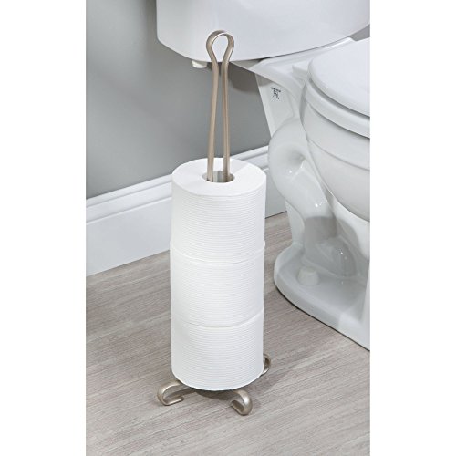 mDesign Free-Standing Toilet Paper Holder Stand with Storage for 3 Rolls of Reserve Toilet Tissue - for Bathrooms, Guest Baths - Holds Mega Rolls - Pack of 2, Durable Wire with a Satin Finish