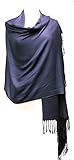 AN Womens Navy Blue Pashmina Shawl Wrap Scarf with Tassels
