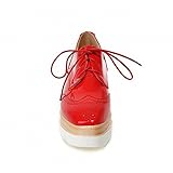 Lucksender Womens Fashion Platform Wedge Heel Lace-up Carved Oxfords Shoes