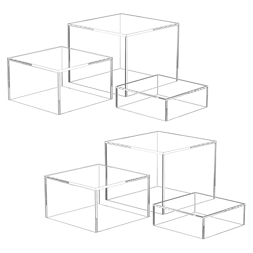 Niubee Buffet Risers, Food Display Stands For Party, 6Pcs Acrylic Risers Cake Collectible Jewelry Figures Show, Cube Dessert Table Nesting Riser With Hollow Bottoms 8"X9"X10(Clear)