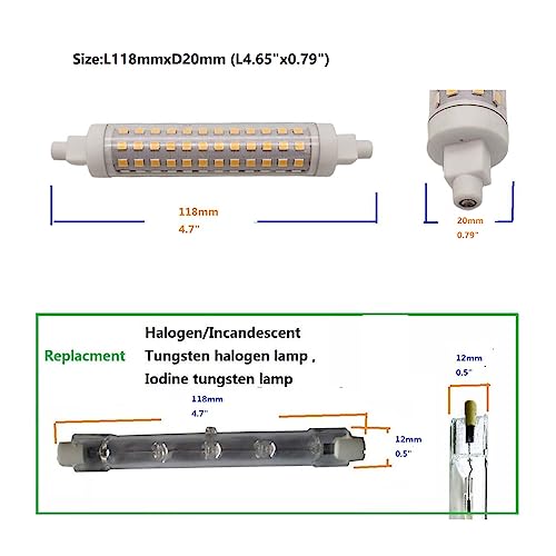 QLEE R7S Bombilla LED 118MM 12W J118 T3 Luz de inundación LED equivalente 150w Luz halógena Lámpara de pared Apliques de suelo Tipo j Lineal Doble Extremo Banker Light 360º Ángulo de haz 2 Pack