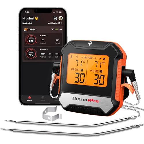 ThermoPro TempPro TP904 Wireless Bluetooth Digital Meat Thermometer 135m Cooking Thermometer with Smart App Food Grade Dual Temperature Probe for Kitchen
