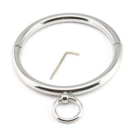 SM Metal Collar with O-Ring Lockable Neck Collar Restraint Gear BDSM Sex Toy – Torque Necklace with Removable for Female,Metallic