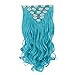QUEENTAS 20Inch 8 Pcs Wavy Curly Full Head Party Highlights Clip on in Hair Extensions Colored Synthetic Hairpieces Baby Blue